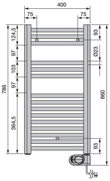 Полотенцесушитель электрический Zehnder Aura PBECZ-080-040/MQ CR 80x40 хром