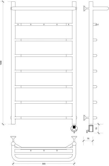 Полотенцесушитель электрический Secado Агата 1 КСП 100x50, черный, R
