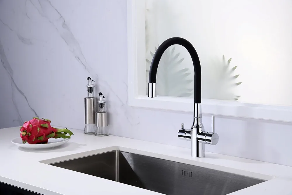 Смеситель для кухни Paulmark Salix 213419-CR, хром, черный, с гибким изливом Sancos — официальный сайт