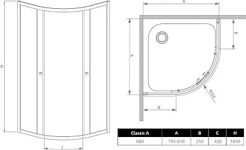 Душевой уголок Radaway Classic A 80x185 прозрачное стекло