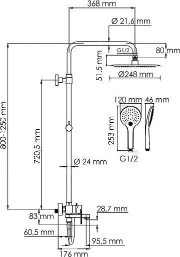 Душевая стойка Wasserkraft Elbe 7400 A174.258.078.CB, черная