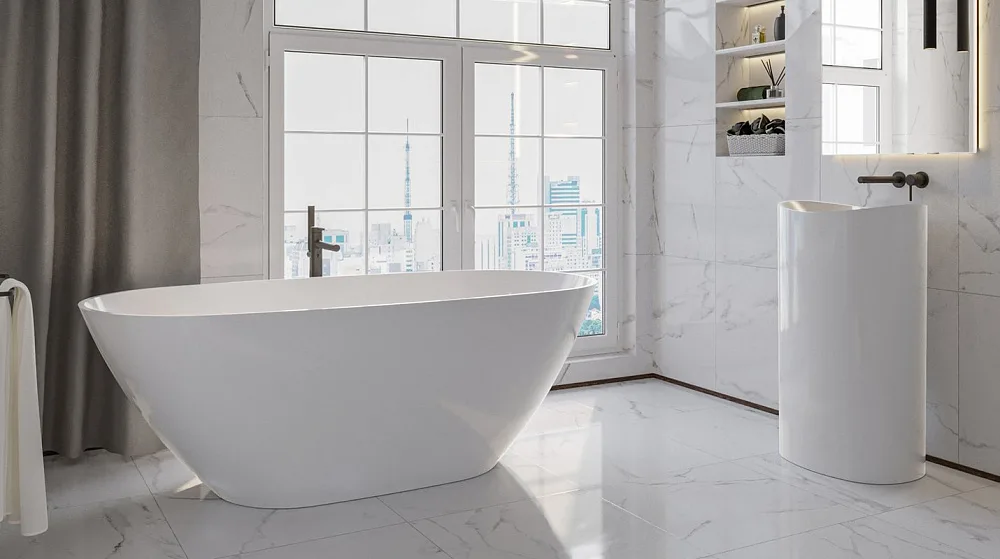 Ванна из искусственного камня WHITECROSS Onyx D 160x75 см, отдельностоящая, белая, овальная, с донны Sancos — официальный сайт