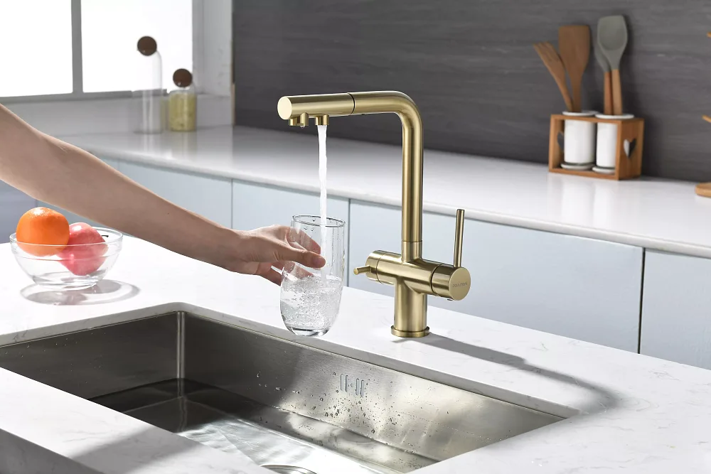 Смеситель для кухни Paulmark Serpentine Se213222-BG золото брашированное Sancos — официальный сайт