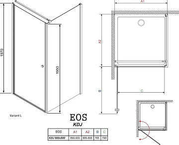 Душевой уголок Radaway EOS KDJ 90 прозрачное стекло L