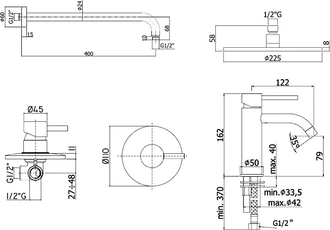 Комплект для ванной Paffoni Light KITLIG011NO071 С ВНУТРЕННЕЙ ЧАСТЬЮ, черный Sancos — Оригинал