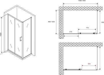 Душевой уголок Abber Schwarzer Diamant AG30140B5-S100B5 140х100, профиль черный, стекло прозрачное