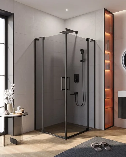 Душевой уголок Cezares Slider AH 2 70/80-90/100 Grigio Nero профиль черный, стекло серое Sancos — Оригинал