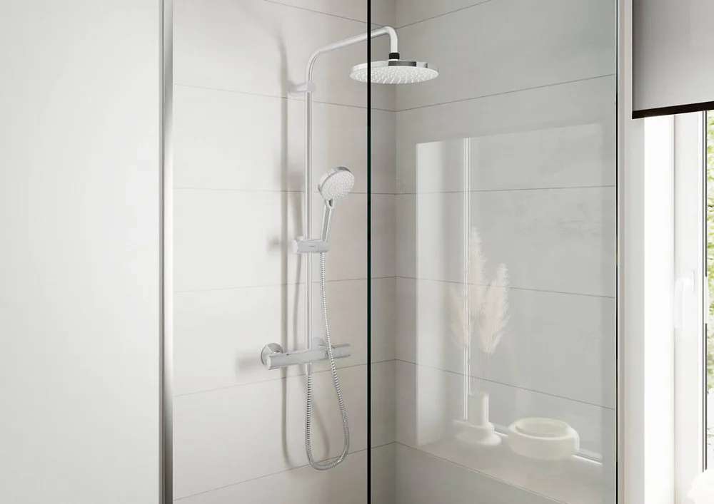 Душевая стойка Hansgrohe Vernis Shape 26318000 Showerpipe 200 1jet Green, с термостатом, хром Sancos — официальный сайт