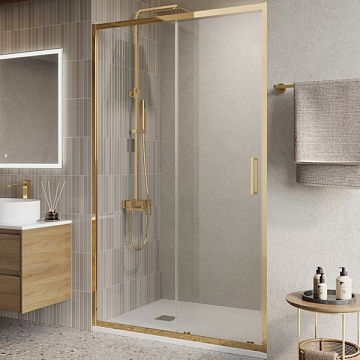 Душевая дверь в нишу BelBagno Luce BF-1-110-C-ORO профиль золото, стекло прозрачное