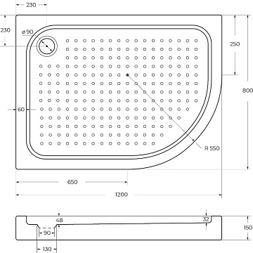 Поддон для душа BelBagno Tray L 120х80 R550 с сифоном