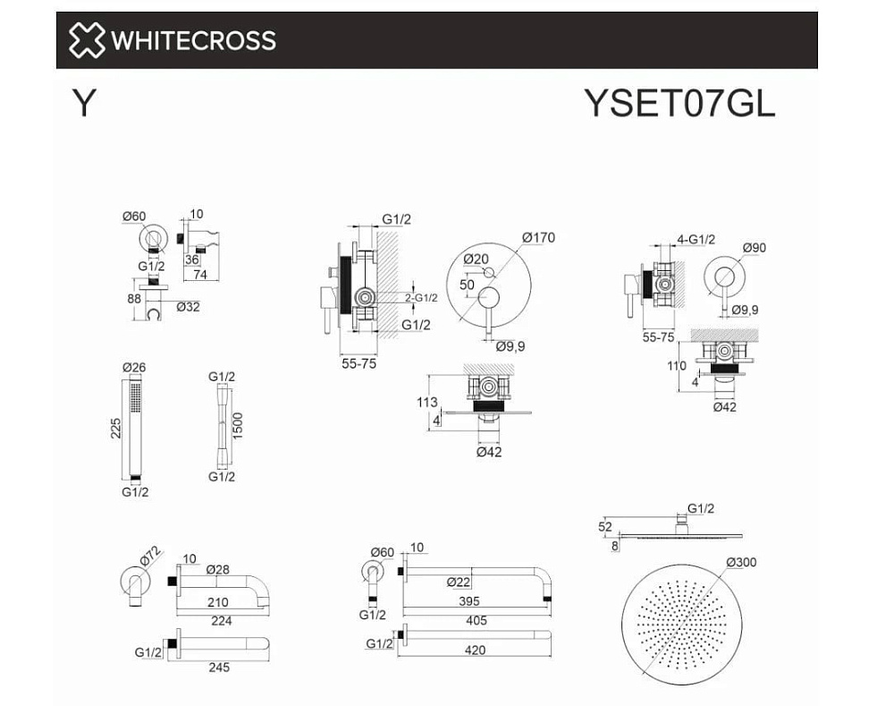 Душевой комплект WHITECROSS Y YSET07GL, С ВНУТРЕННЕЙ ЧАСТЬЮ, золото