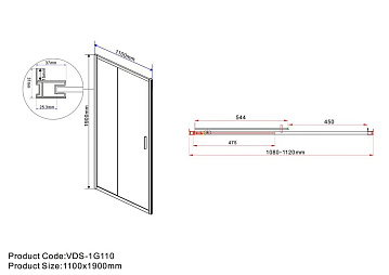 Душевая дверь в нишу Vincea Garda VDS-1G110CLGM 110 см, профиль вороненая сталь, стекло прозрачное