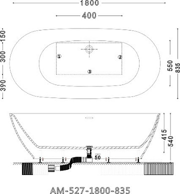 Акриловая ванна Art&Max 180x85 см, AM-527-1800-835