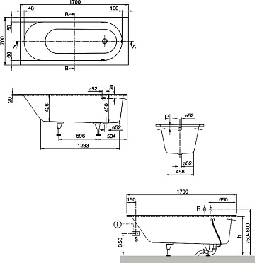 Акриловая ванна Villeroy & Boch Oberon 170x70 см, UBQ177OBE2V-01