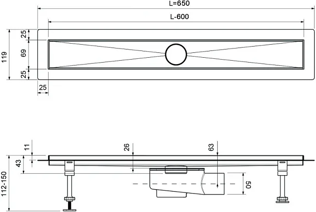 Душевой трап (лоток) Timo Drain Systems DS230206/01 600 двусторонняя панель plate под плитку, сатин Sancos — Оригинал