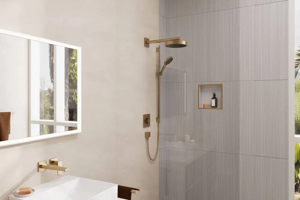 Кронштейн для верхнего душа Hansgrohe Square 27694140 38,9 см, матовая бронза Sancos — официальный сайт