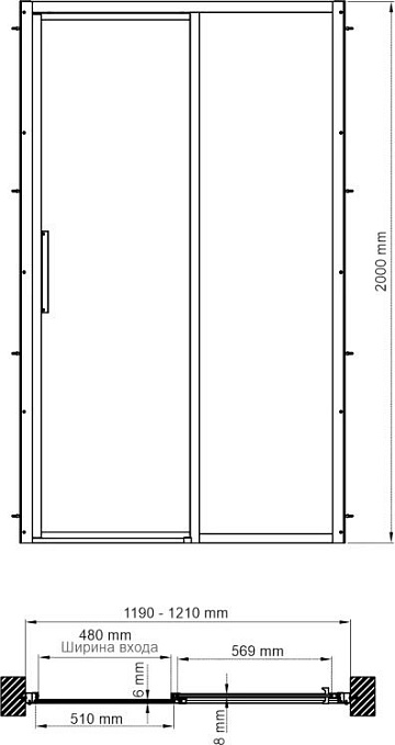 Душевая дверь в нишу Wasserkraft Lopau 32S 05R 120 см, R