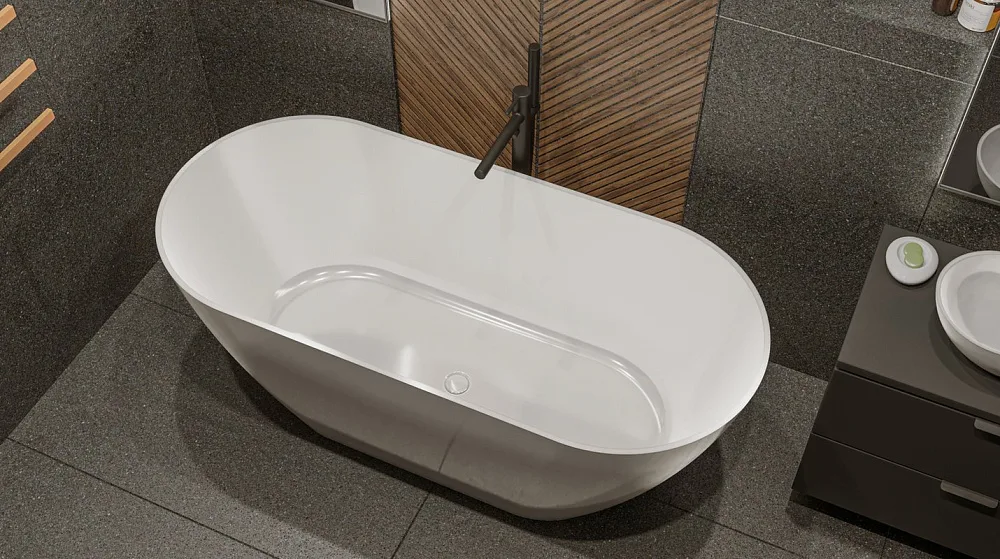 Ванна из искусственного камня WHITECROSS Coral A 165x75 см, отдельностоящая, белая, овальная, с донн Sancos — официальный сайт