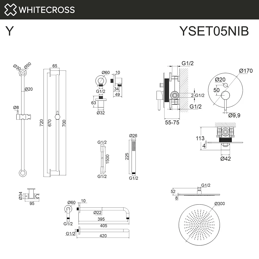 Душевой комплект WHITECROSS Y YSET05NIB, С ВНУТРЕННЕЙ ЧАСТЬЮ, брашированный никель Sancos — официальный сайт