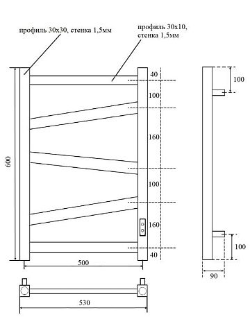 Полотенцесушитель электрический APEXTERMO Генезис GN00165WM 60x55 см, подключение справа, слева, скр