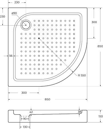 Поддон для душа BelBagno Tray 85х85 R550 с сифоном