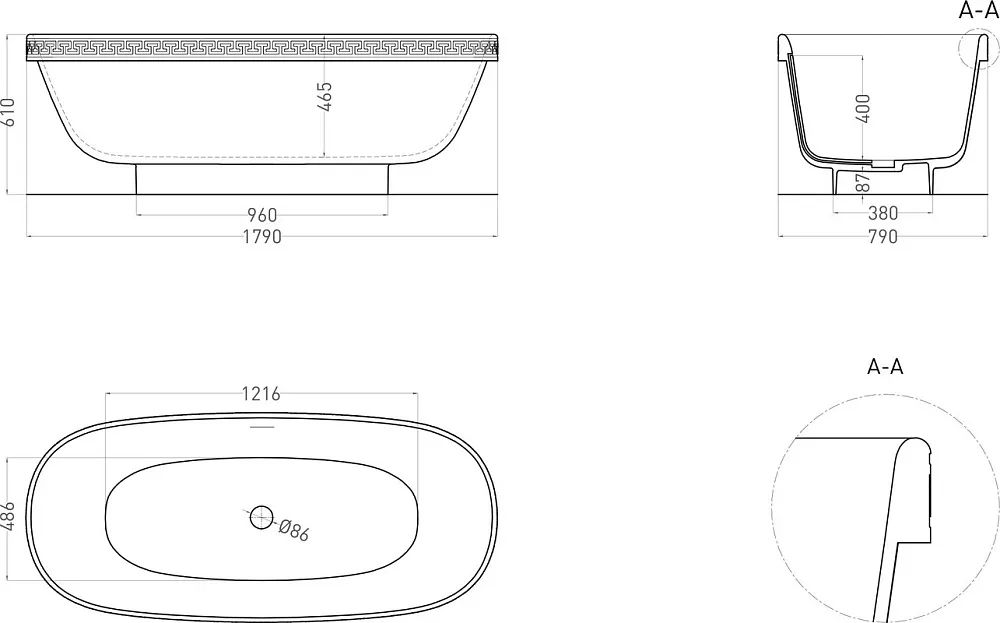 Ванна из искусственного камня Salini Greca Meander S-Stone 180x80 см, отдельностоящая, матовая белая Sancos — официальный сайт