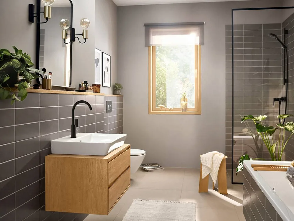 Смеситель для раковины Hansgrohe Rebris E 72576670 черный матовый Sancos — официальный сайт
