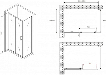 Душевой уголок Abber Schwarzer Diamant AG301505-S805 150x80, профиль хром, стекло прозрачное