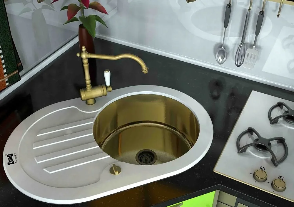 Мойка кухонная Zorg Inox Glass GL-7851-OV-WHITE-BRONZE белое стекло Sancos — официальный сайт