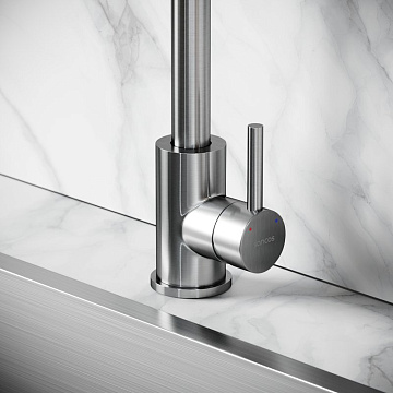 Смеситель для кухни Sancos Stainless, с поворотным Г изливом, нержавеющая сталь, SC12002SS