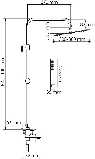 Душевая стойка Wasserkraft Abens 2000 A277.162.218.BM, черная