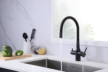 Смеситель для кухни Paulmark Salix Salix Sa213419-BLM матовый черный, с гибким изливом