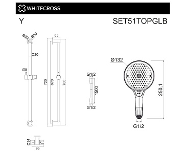 Душевой гарнитур WHITECROSS SET51TOPGLB, брашированное золото