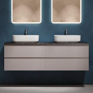 Тумба с раковиной Sancos Snob R 160 doha soft, столешница черный мрамор TT160A1X, раковина CN5043
