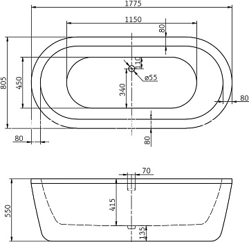 Акриловая ванна BelBagno 180x80 см, BB12-1775