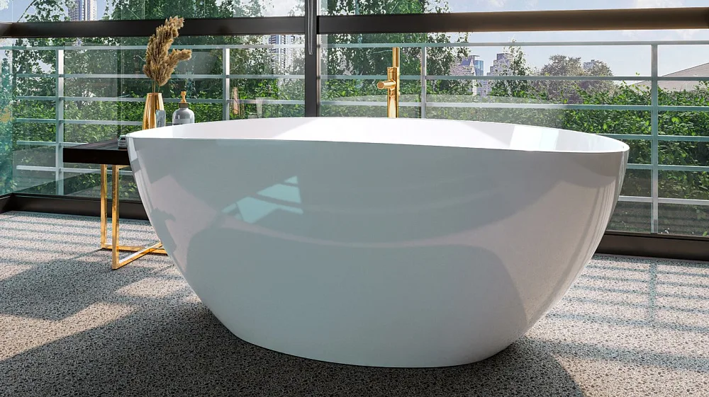 Ванна из искусственного камня WHITECROSS Onyx A 160x75 см, отдельностоящая, белая, овальная, с донны Sancos — официальный сайт