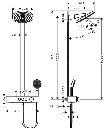 Душевая стойка Hansgrohe Pulsify S Showerpipe 260 2jet 24240000, хром