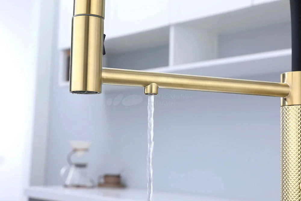 Смеситель для кухни Paulmark Ganymede Diamond Gd613199-LG с гибким изливом, светлое золото Sancos — официальный сайт