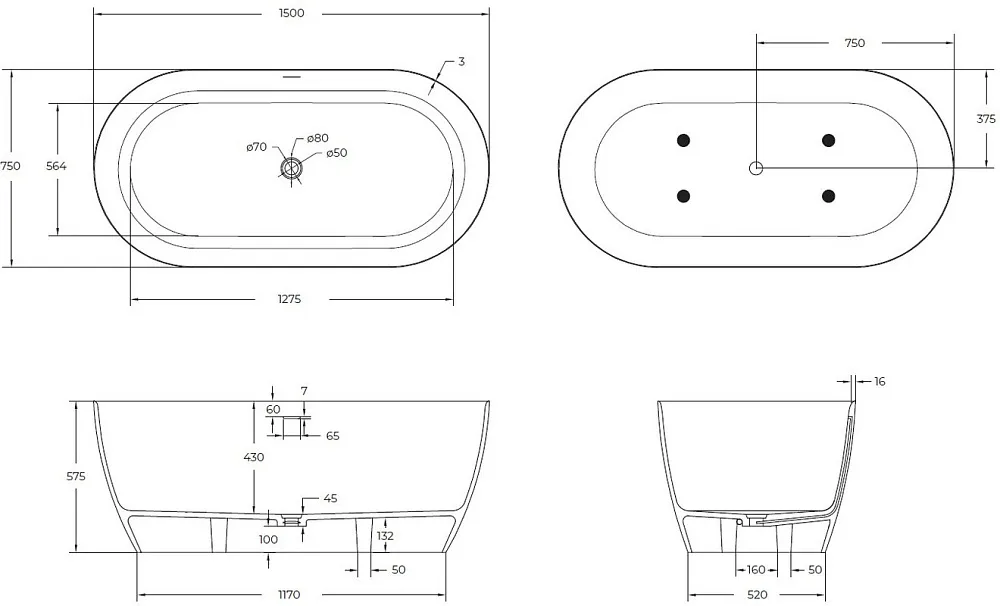 Ванна из искусственного камня Cezares Relax Solid Surface 150x75 см, отдельностоящая, матовая белая, Sancos — официальный сайт