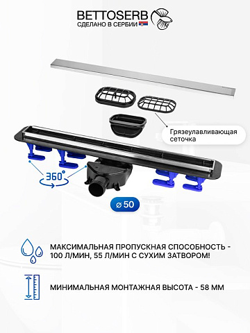 Душевой трап (лоток) BETTOSERB 650 хром