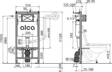 Система инсталляции для унитазов AlcaPlast AM101/1120-4:1 RU M670-0001, кнопка смыва белая