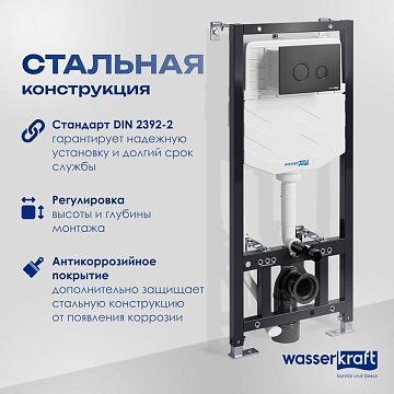 Система инсталляции для унитазов Wasserkraft Aller 10TLT.010.ME.MB01, с кнопкой смыва матовой черной
