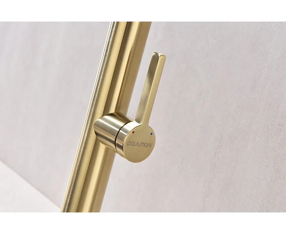 Смеситель для кухни Paulmark Leader Le214101-LG, с гибким изливом, светлое золото Sancos — официальный сайт