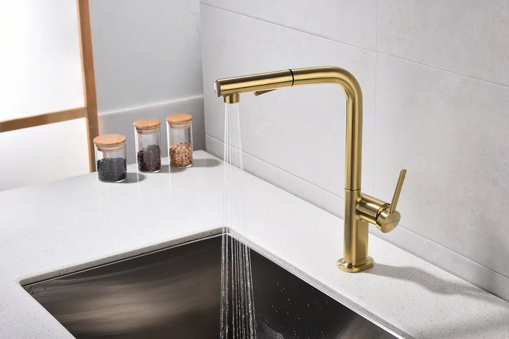 Смеситель для кухни Paulmark Neo Ne214419-SBG светлое брашированное золото Sancos — официальный сайт