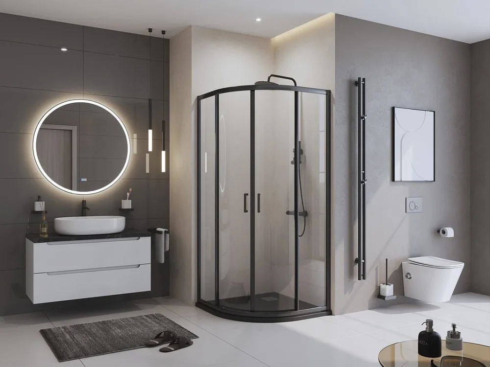 Поддон для душа BelBagno Uno R 90х90, черный матовый, с сифоном Sancos — официальный сайт