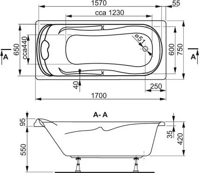 Акриловая ванна Vagnerplast Charitka VPBA170CHA2X-04 без опоры 170x75 см, пристенная, ультрабелая Sancos — Оригинал