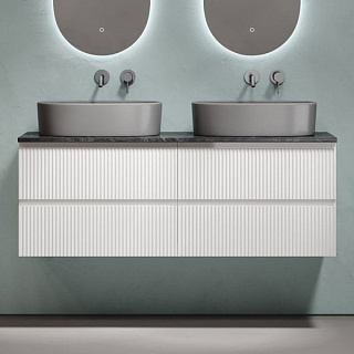 Тумба с раковиной Sancos Snob R 140 bianco, столешница черный мрамор TT140A1, раковина CN6048MDH