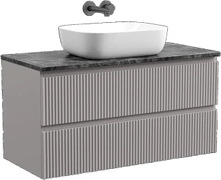 Тумба с раковиной Sancos Snob R 100 см, doha soft, столешница черный мрамор, раковина CN6008