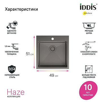 Мойка кухонная IDDIS Haze HAZ49GMi77 графит