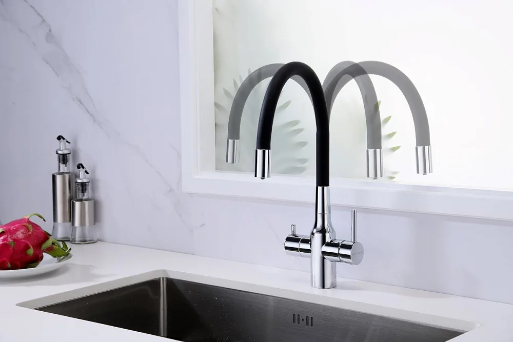 Смеситель для кухни Paulmark Salix 213419-CR, хром, черный, с гибким изливом Sancos — официальный сайт